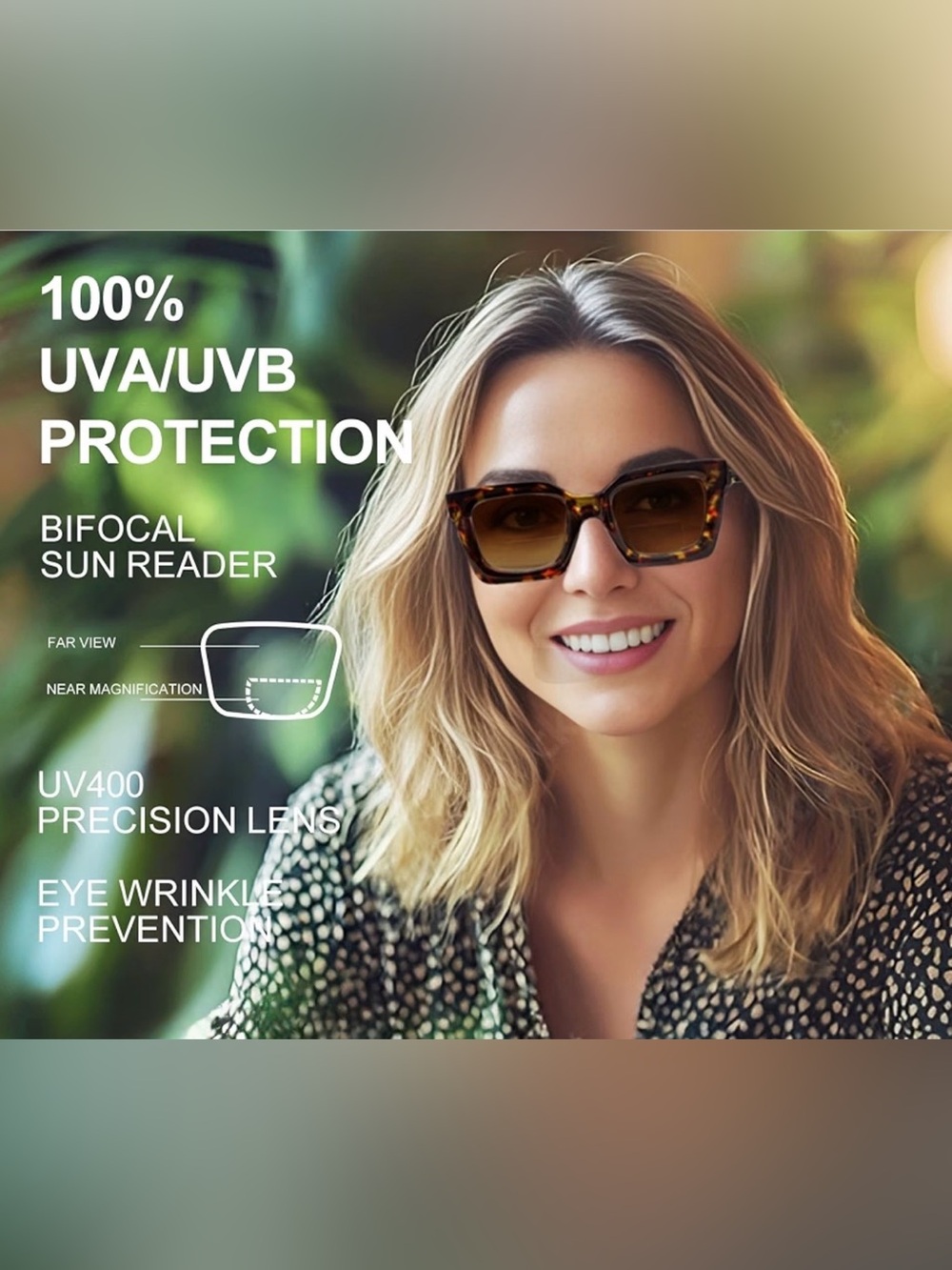 Woman's Tortoiseshell Fashion Bifocal Reading Sunglasses UV400 +1.5, Brown, OS - Picture 5 of 7